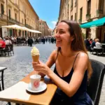 Woman enjoying a gelato in Rome