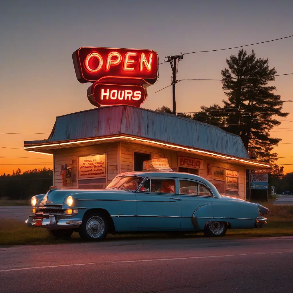 Classic Route 66 diner at sunset