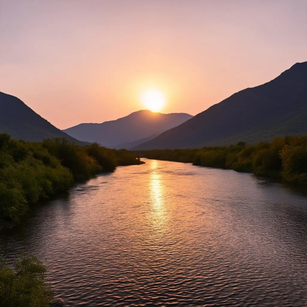 Sunset over a river