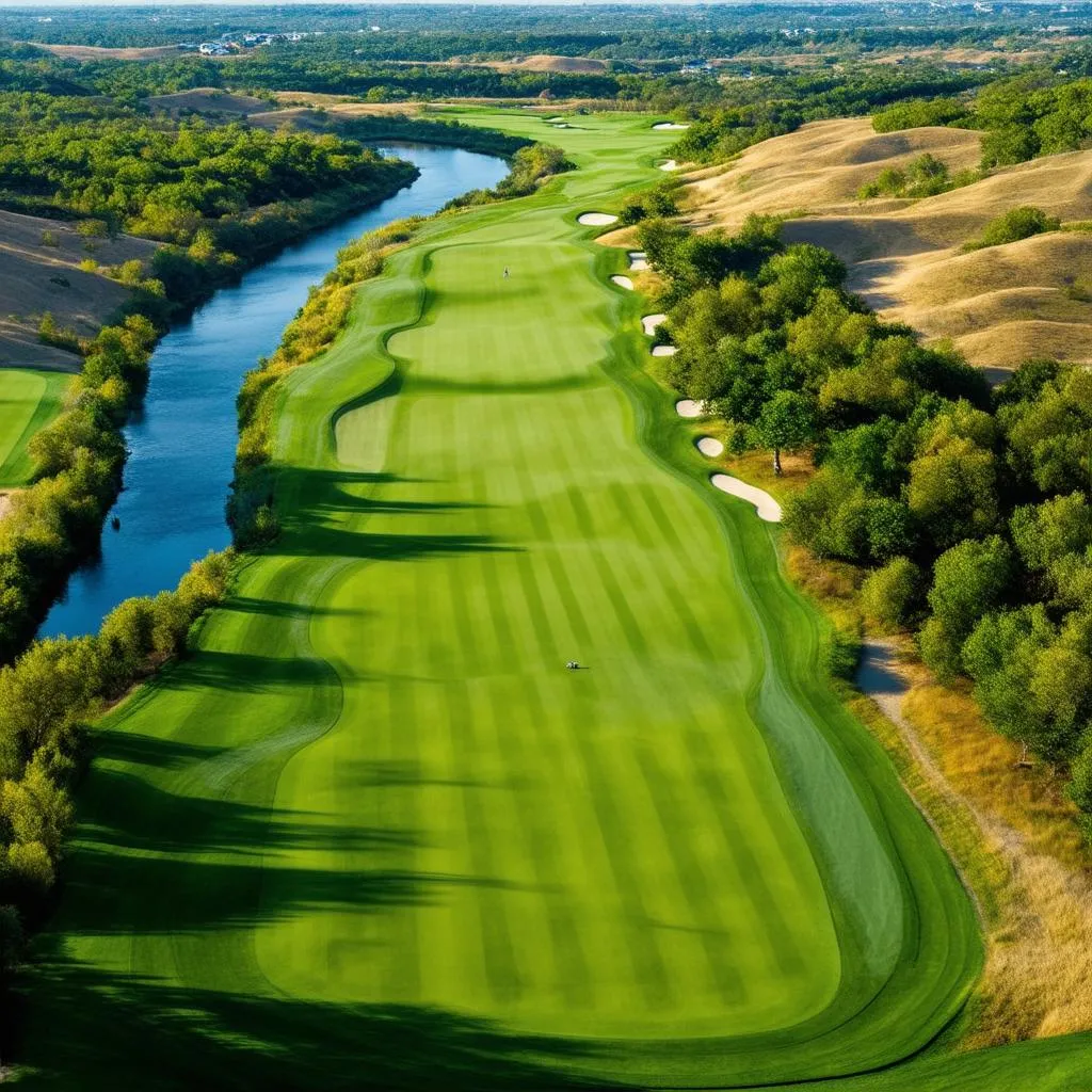 An aerial view of the TPC River Highlands Golf Course