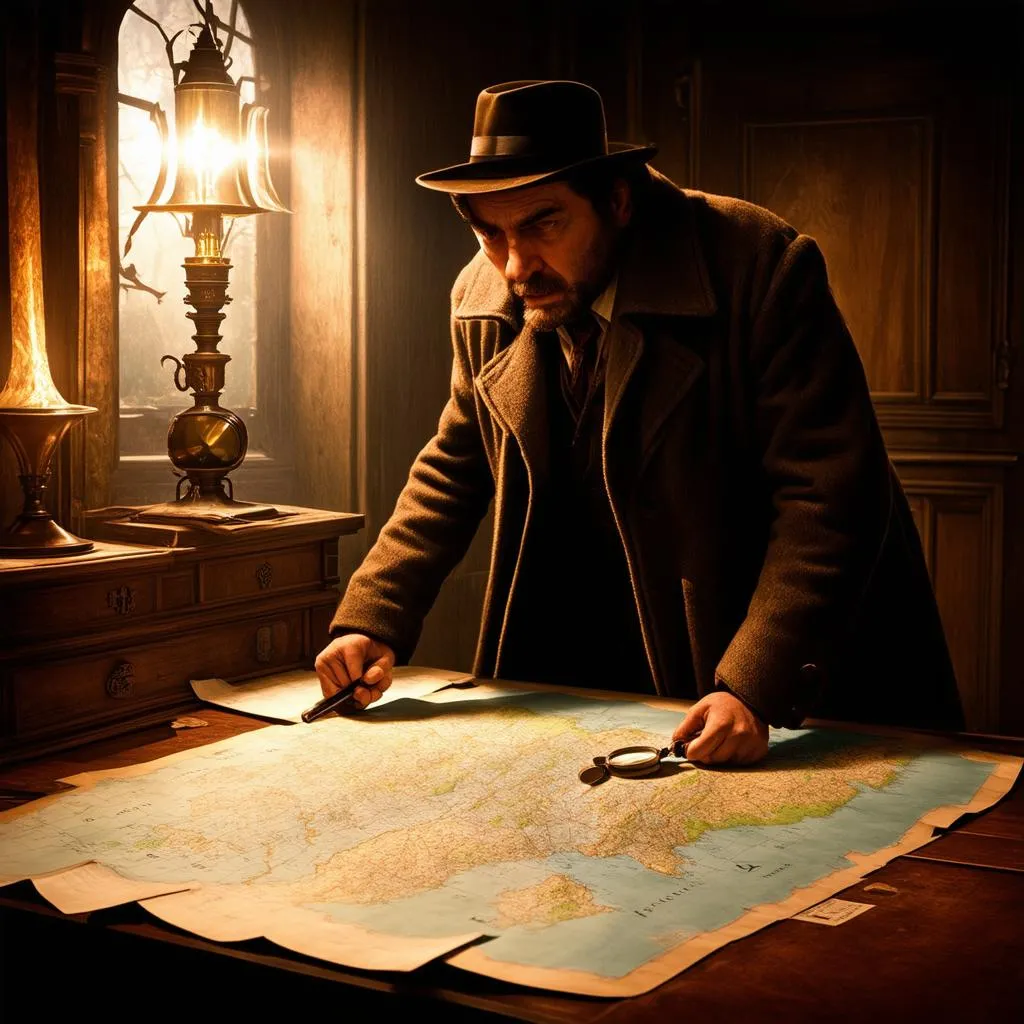 Time Traveler Examining Ancient Map