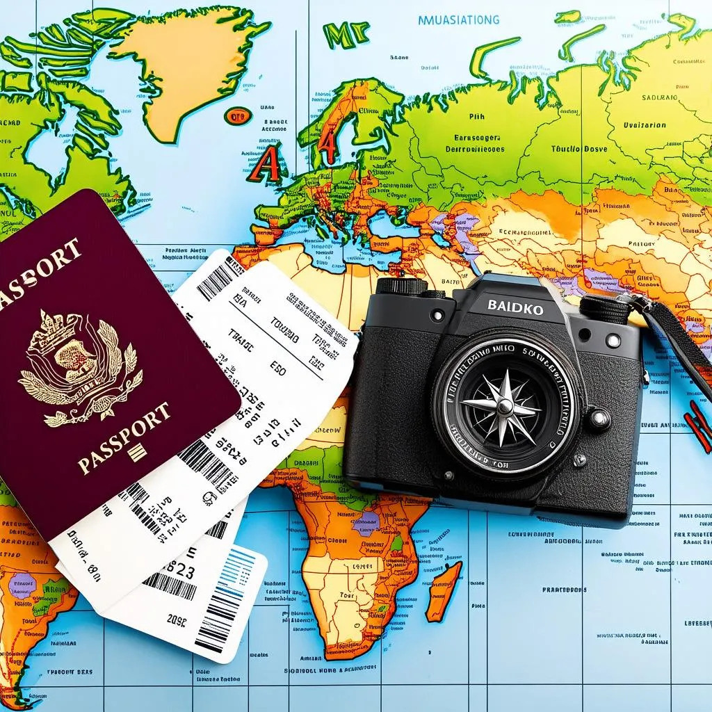 Passport and Boarding Pass on a Map