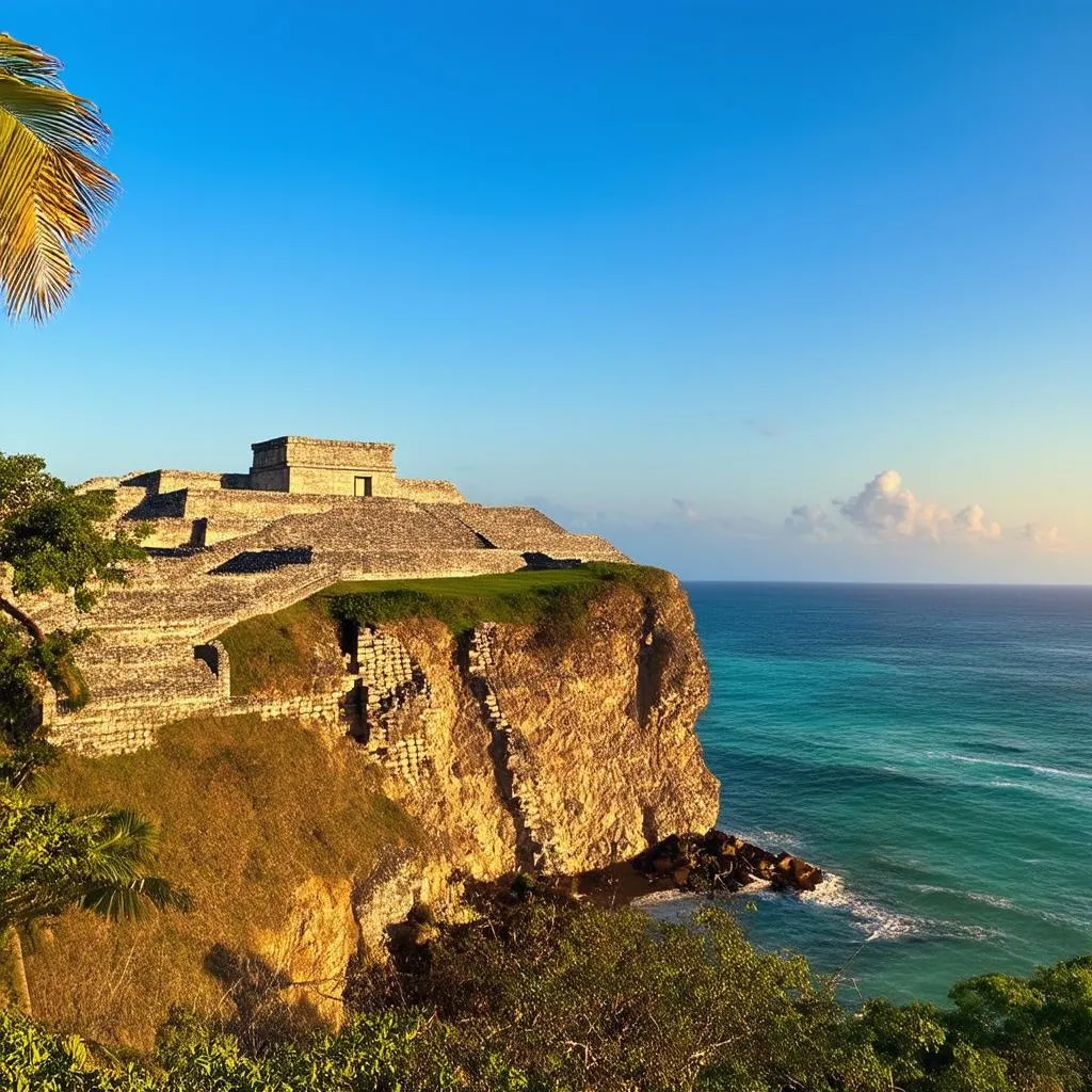 Ancient Mayan Ruins Overlooking the Caribbean Sea