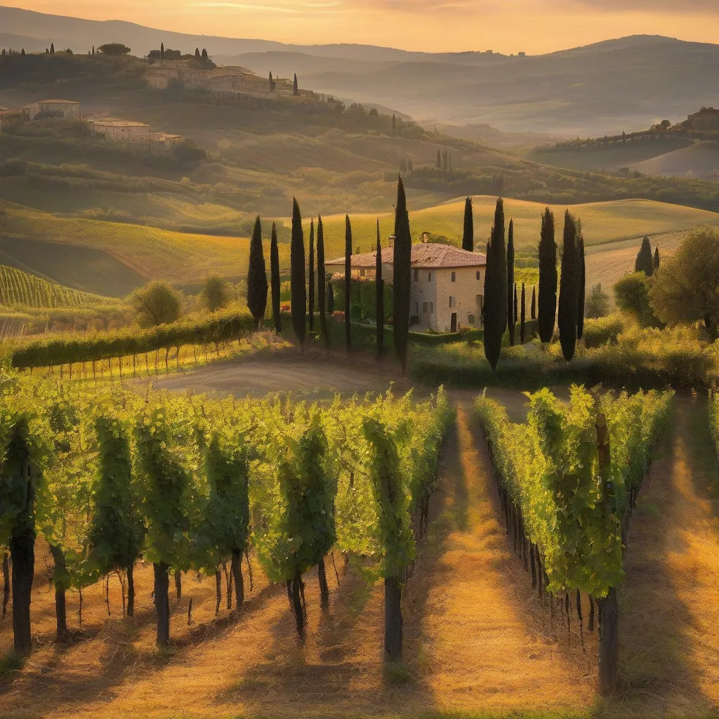 Tuscan Vineyard at Sunset