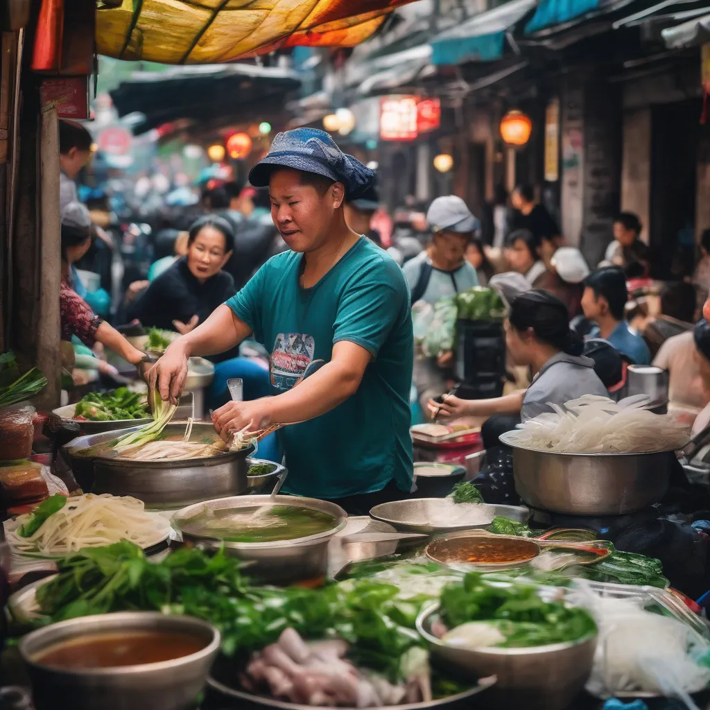 Bustling Street Food Market in Hanoi