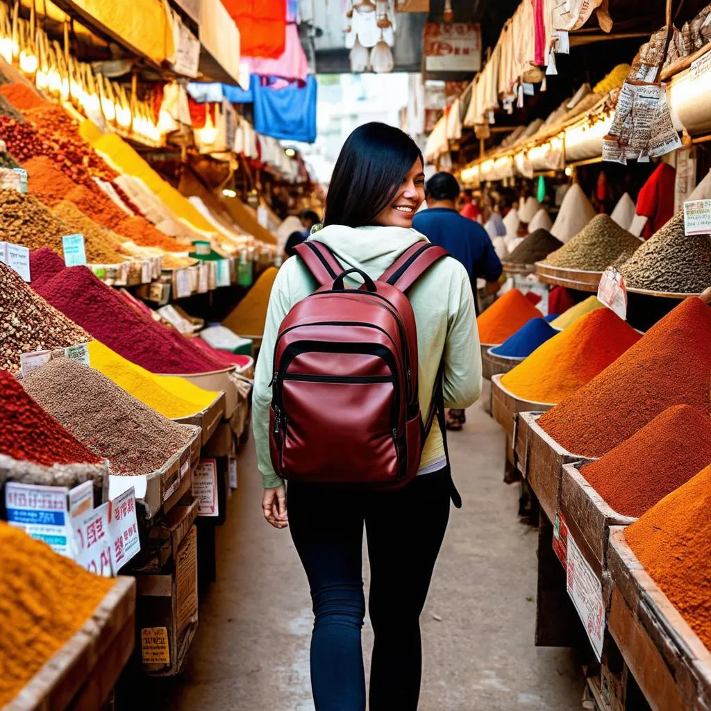 Woman Exploring Dubai Spice Market