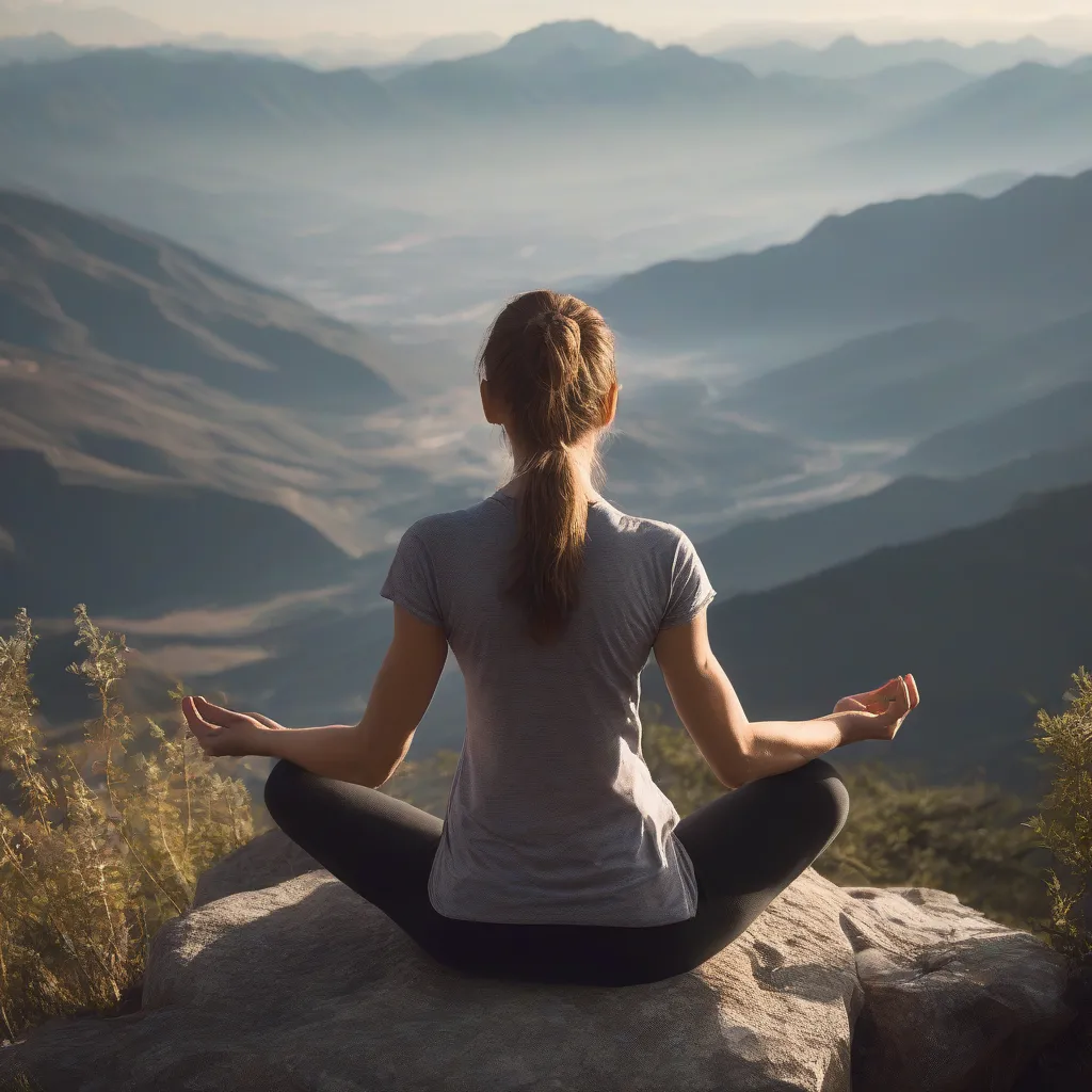 Woman meditating on mountaintop