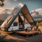 A-frame trailer parked amidst mountain scenery