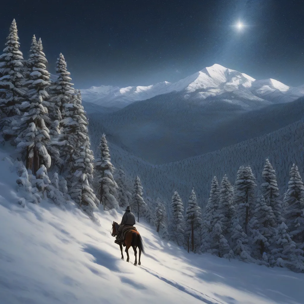 A Lone Traveler on Horseback in the Mountains