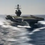 Aircraft Carrier Cutting Through Waves