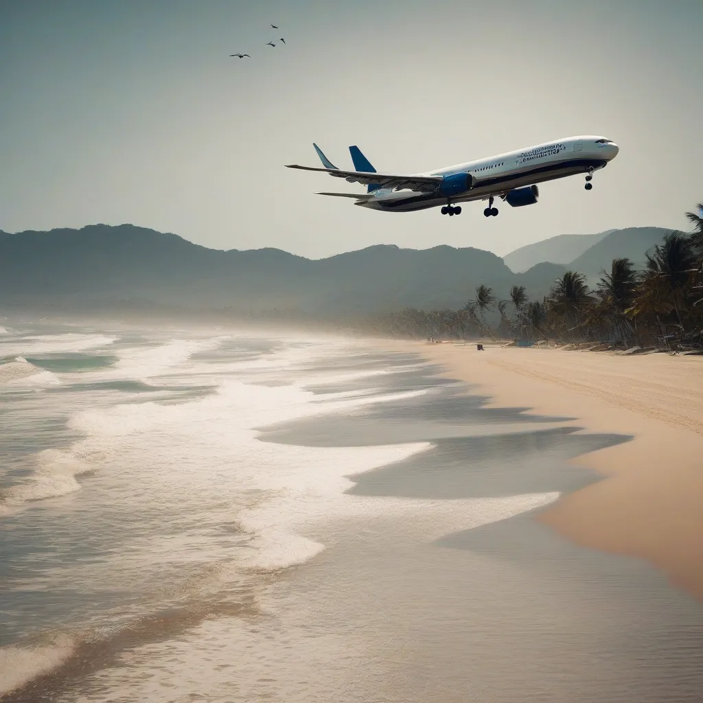 Airplane Flying Over a Beach