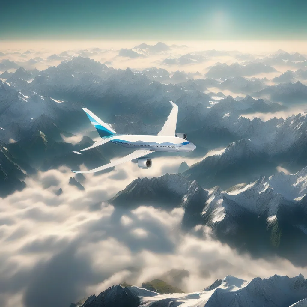 Airplane Soaring Above Majestic Mountains