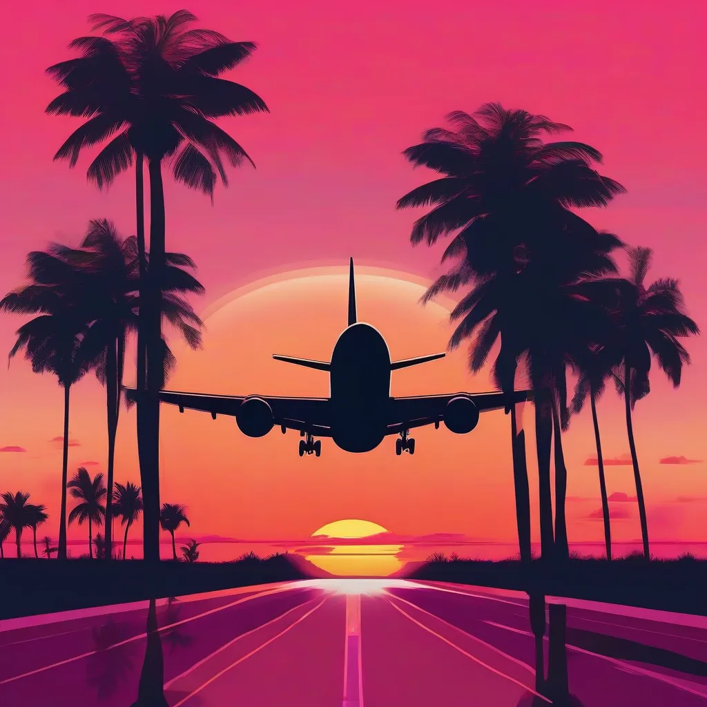 Airplane Taking Off at Sunset