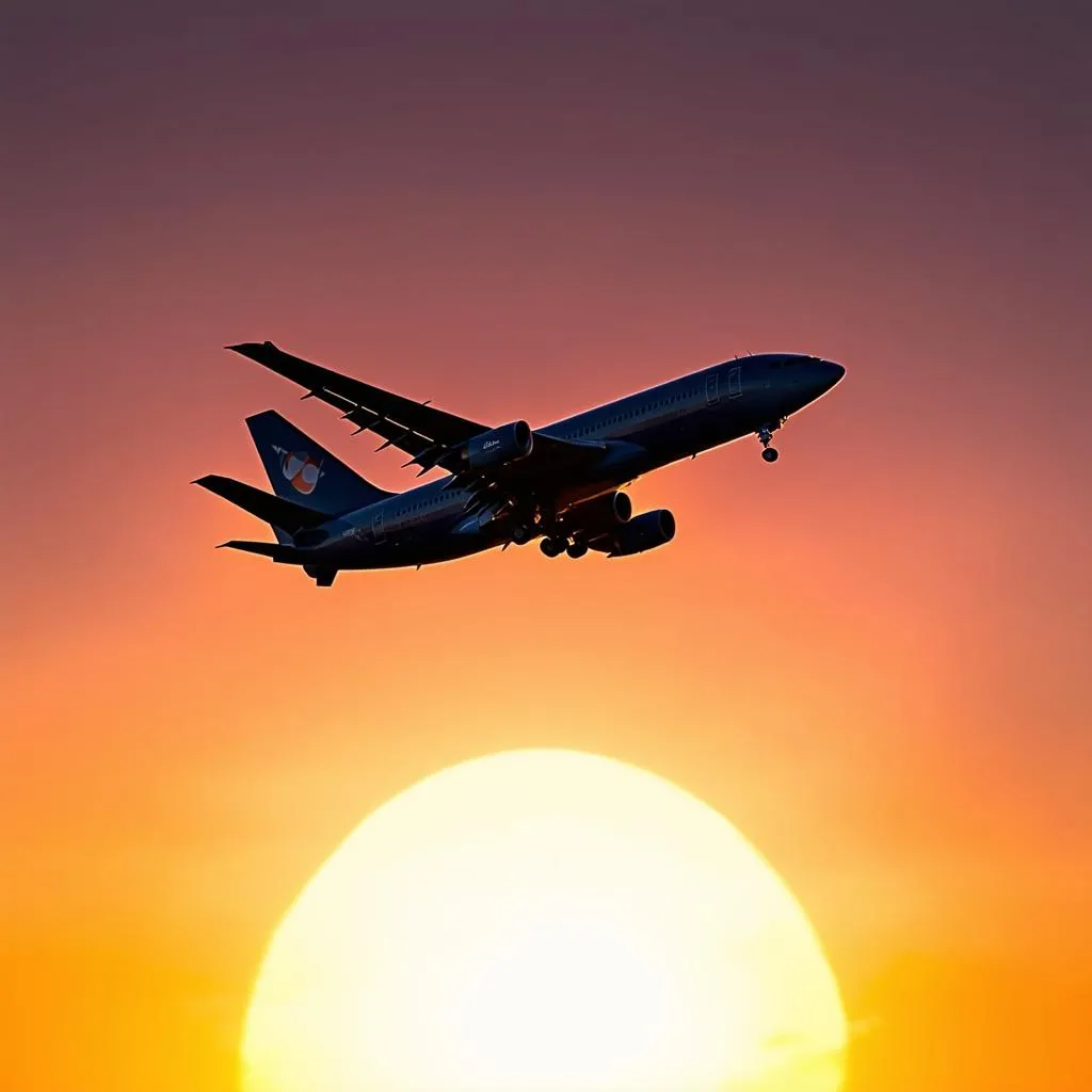 Airplane Taking Off at Sunset