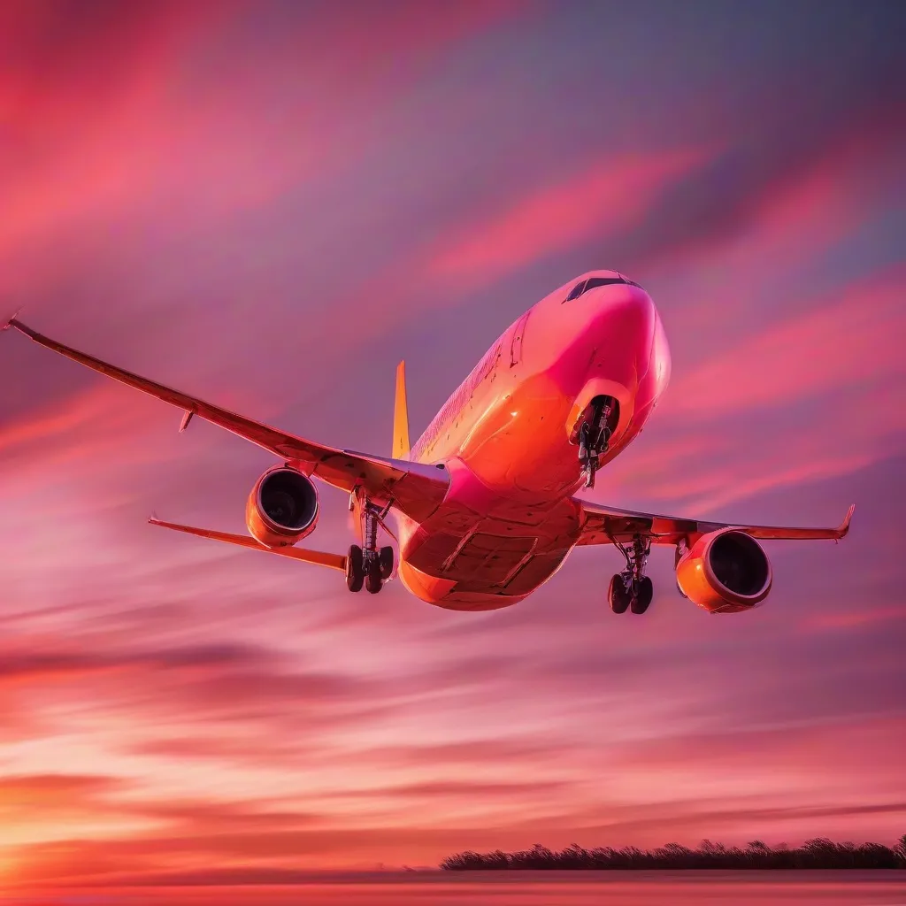 Airplane Taking Off During Sunset