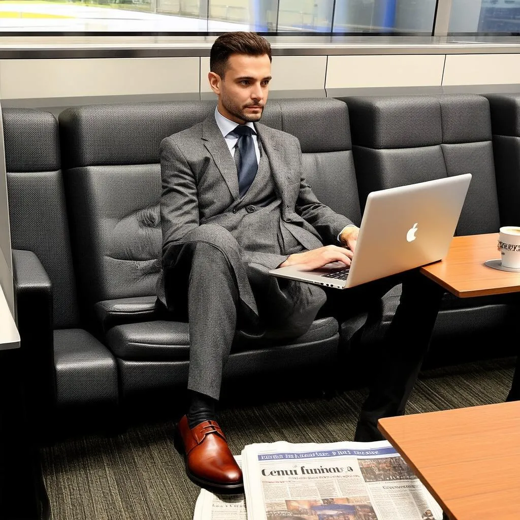 Man in Suit in Airport Lounge