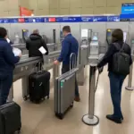 Travelers going through airport security