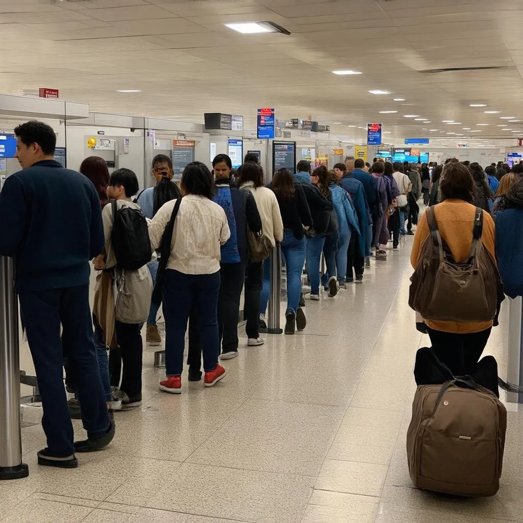 Travelers Waiting in Airport Security Line