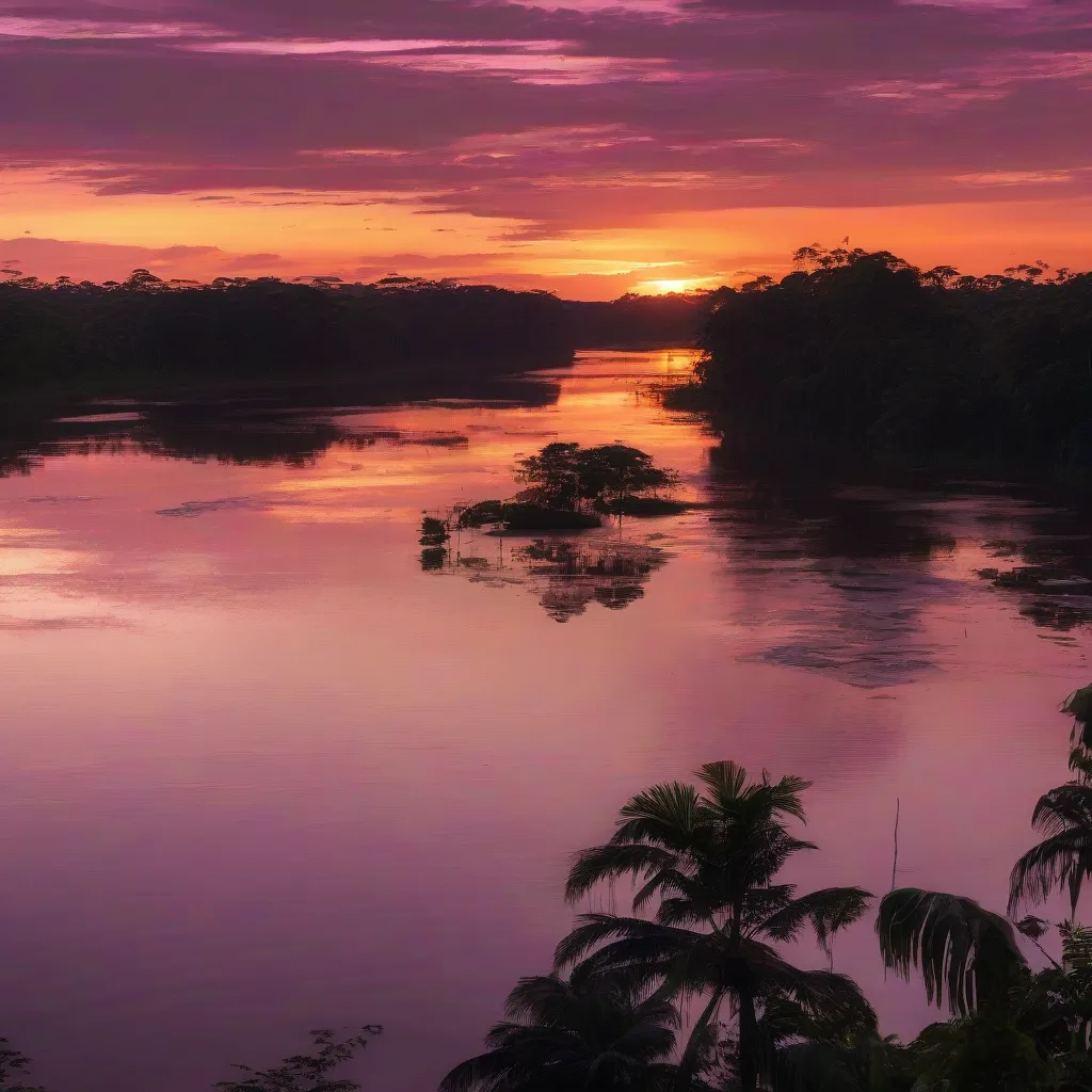 Sunset Over the Amazon River