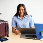 Woman Notifying Amex of Travel