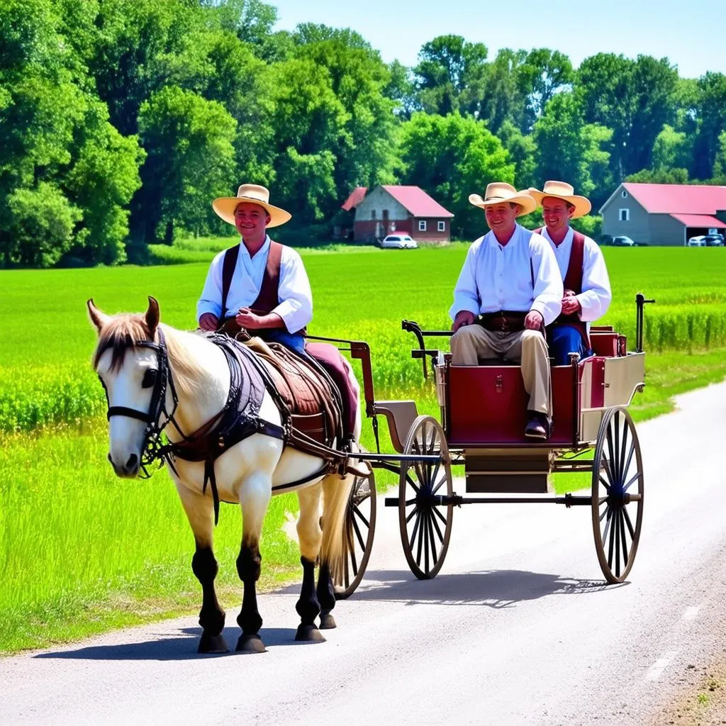 Amish Family Traveling in a Buggy