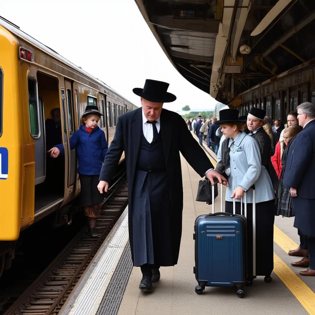 Amish Man Boarding a Train