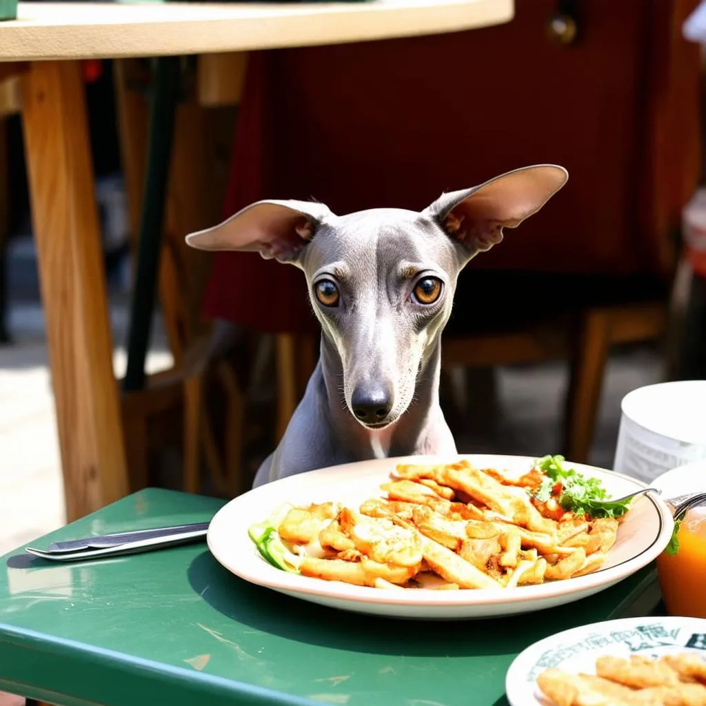 Italian Greyhound at Cafe