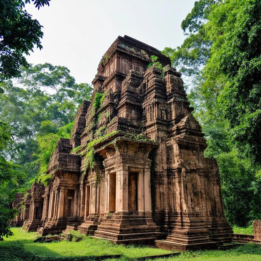 Ancient Temple in a Lush Green Forest 