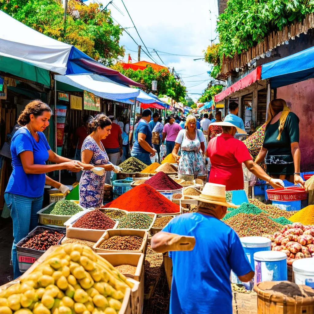 Busy street market in Antigua