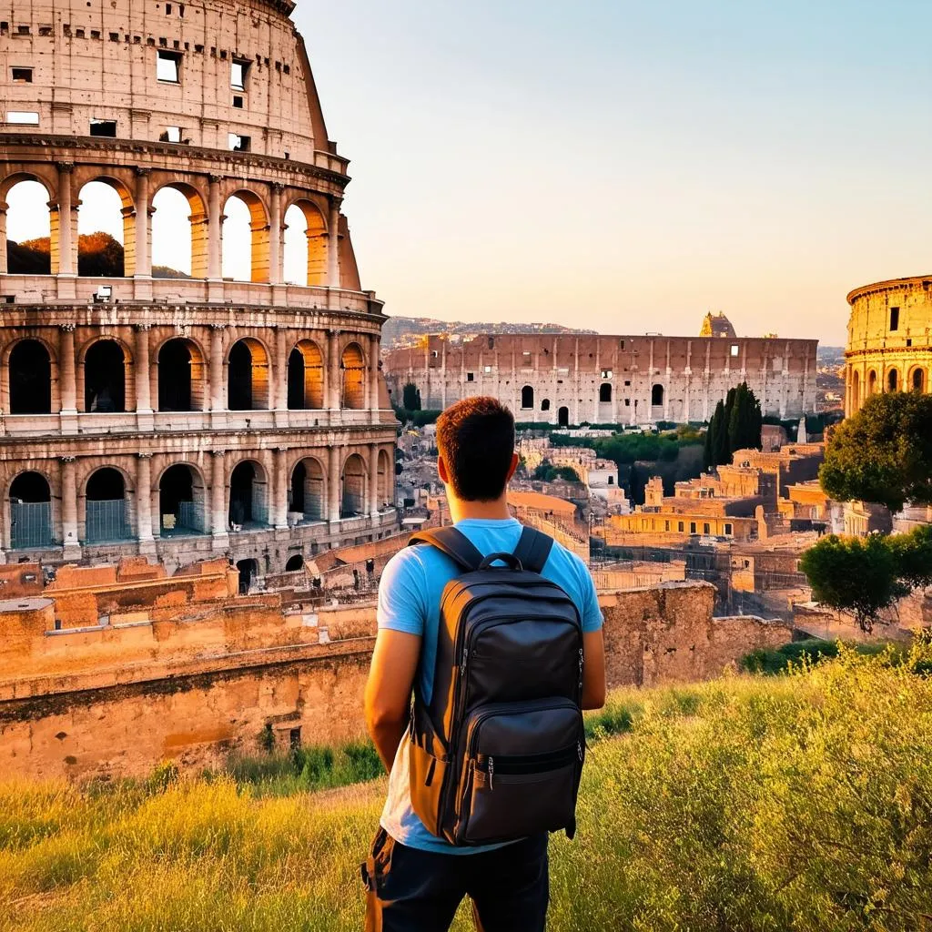 Traveler exploring ancient ruins in Rome