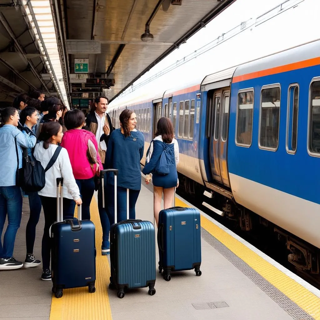 Tourists Boarding a Train