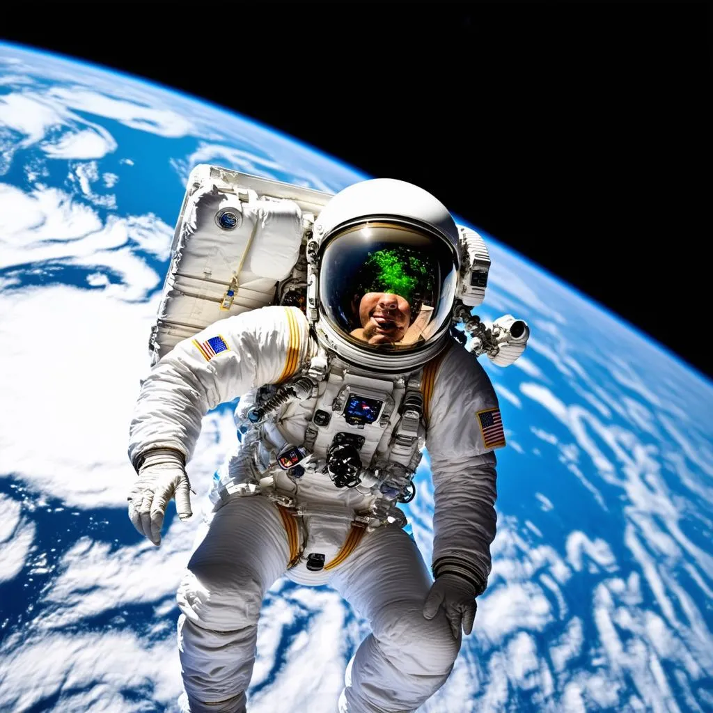 Astronaut on Spacewalk with Earth in Background