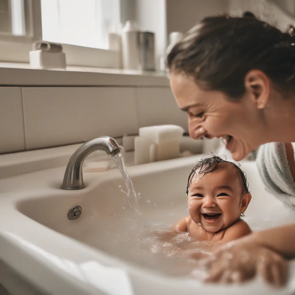 Baby Bathing in Sink