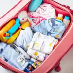 Suitcase packed with baby essentials