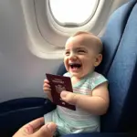 Baby Holding Passport on Airplane