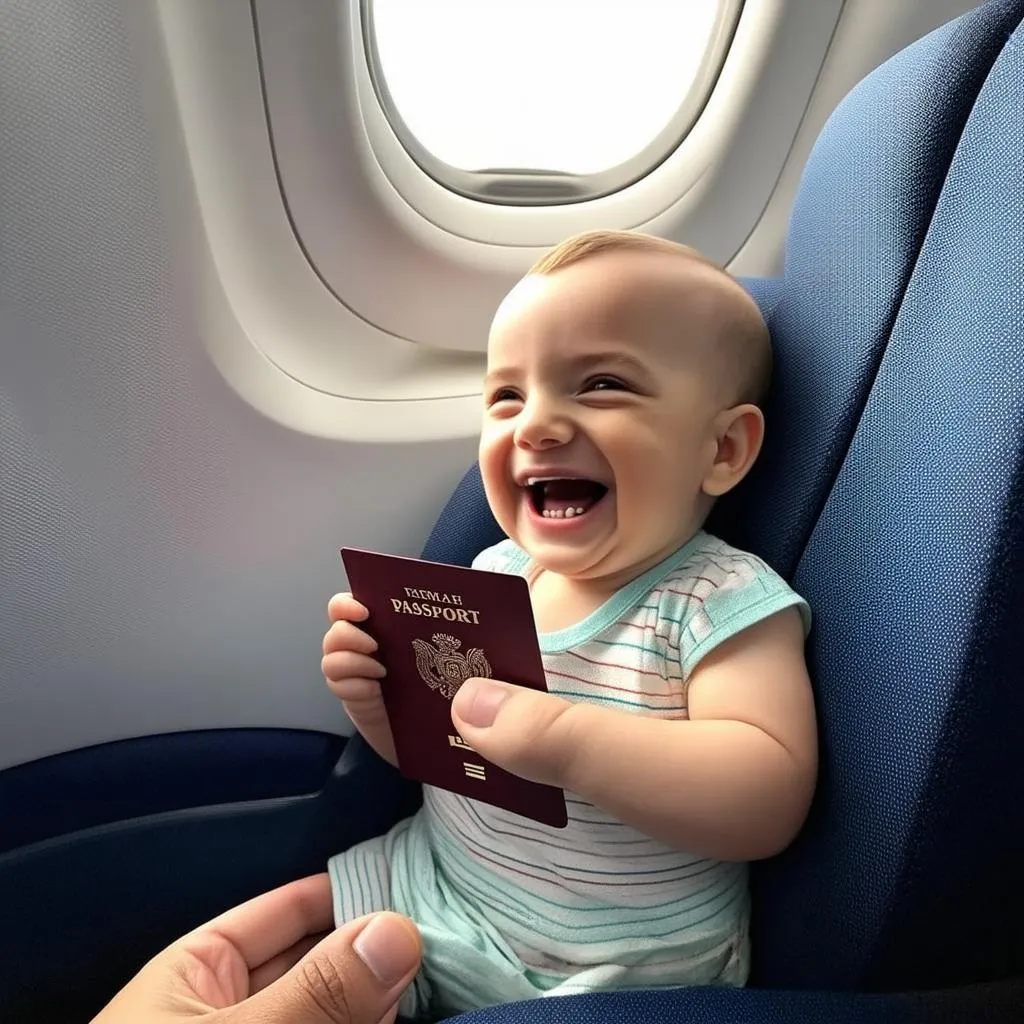 Baby Holding Passport on Airplane