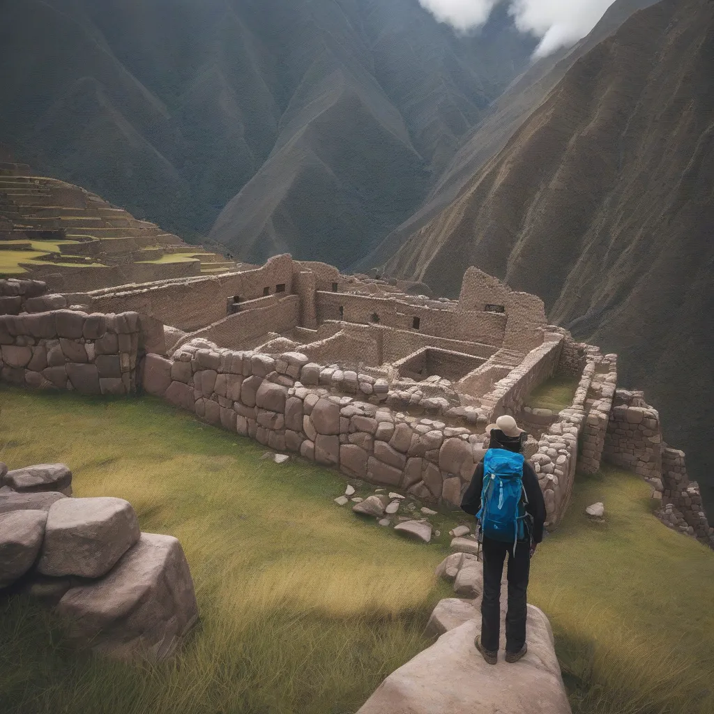 Backpacker Exploring Ancient Ruins in Peru