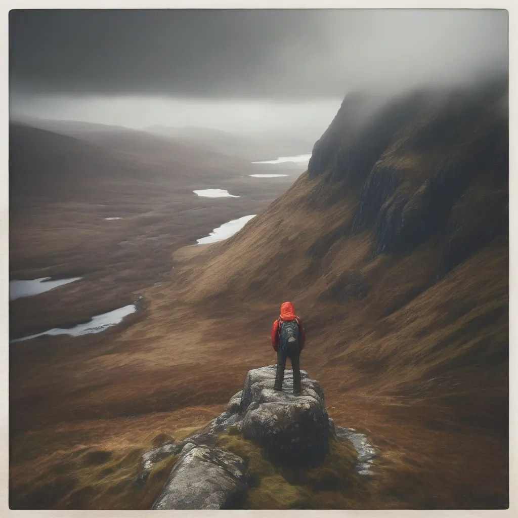 Backpacker admiring Scottish landscape