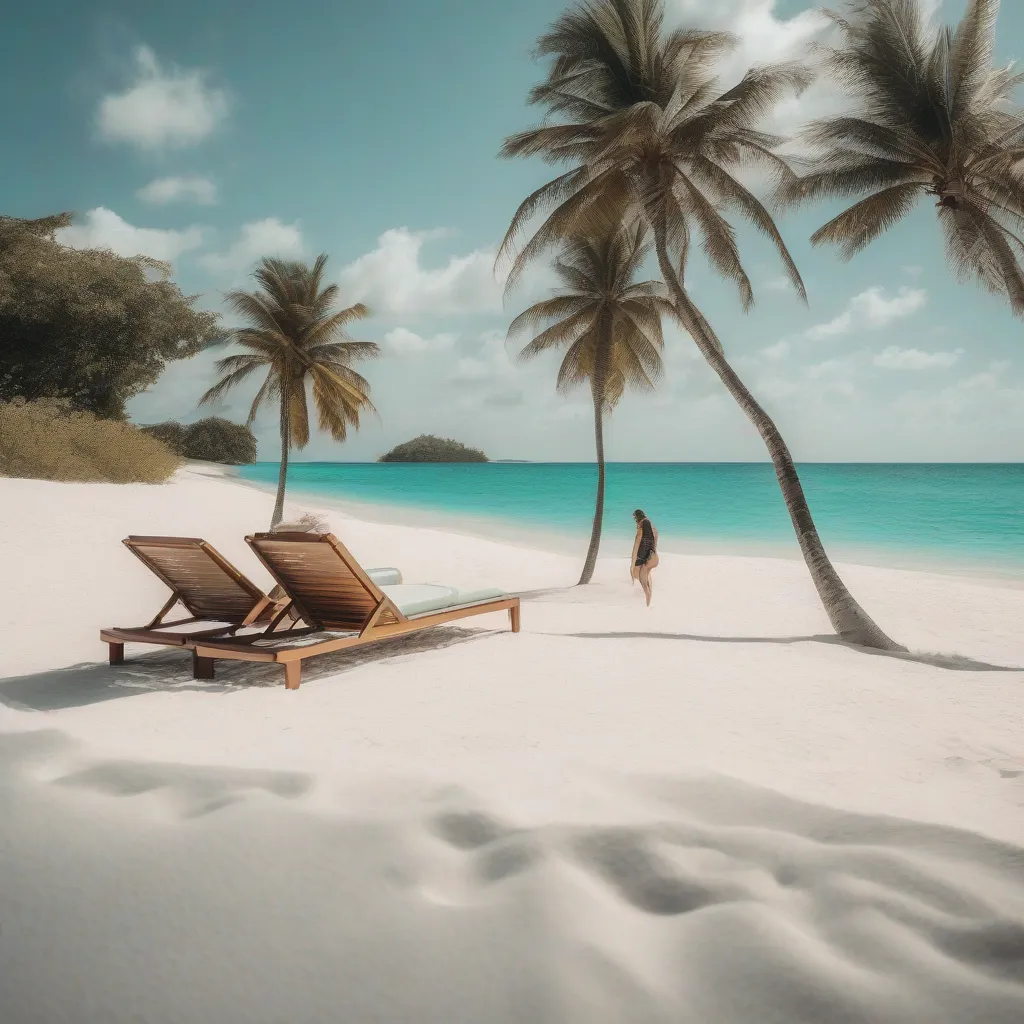 Couple relaxing on a pristine Bahamas beach