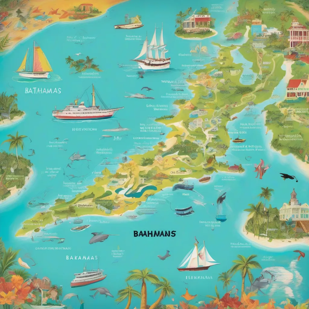 Map highlighting popular islands in The Bahamas