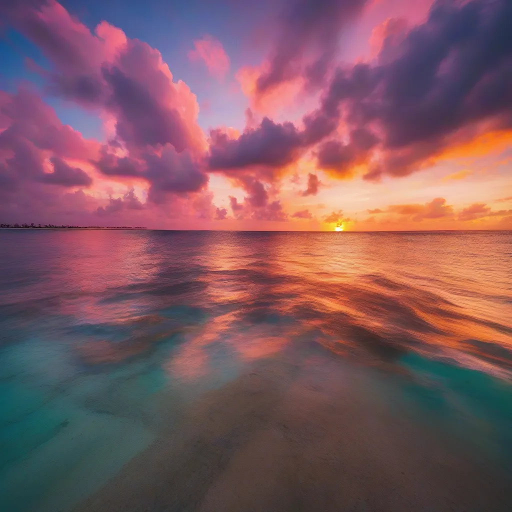 Sunset over the ocean in the Bahamas