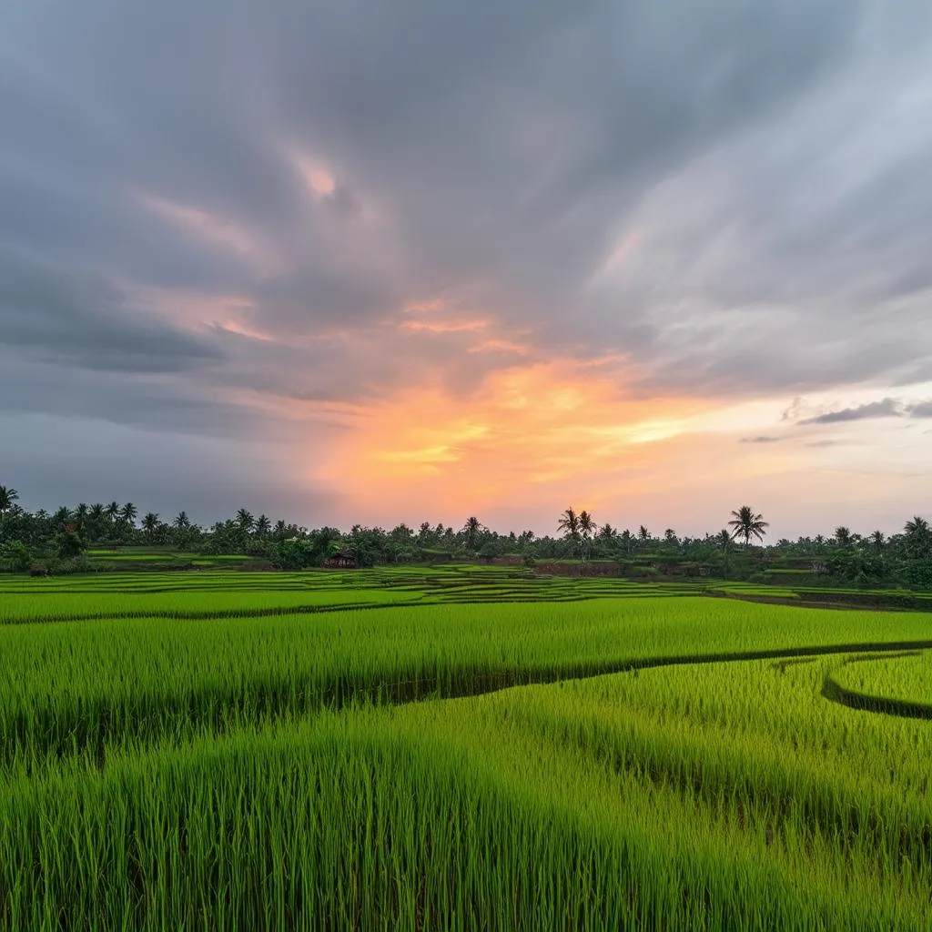 Tranquil Sunset over Bali Rice Paddies