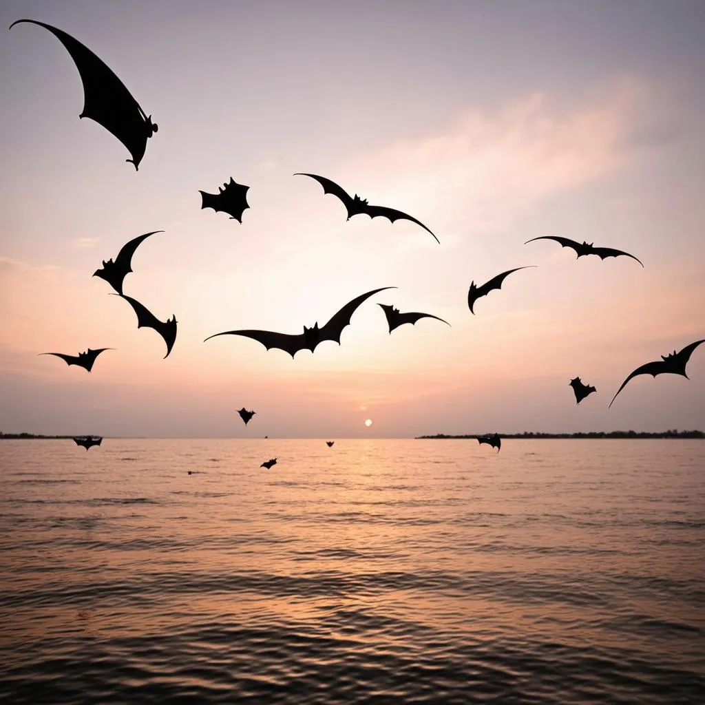 Bats Flying Over Water