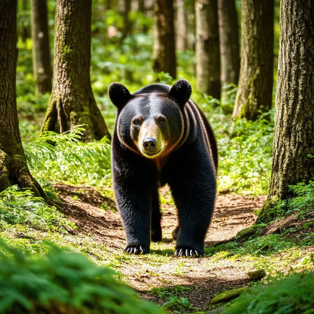 Black Bear Walking in Forest