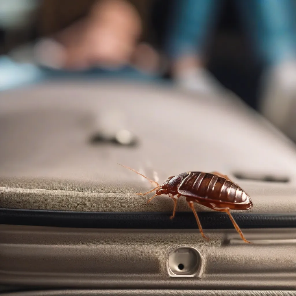 Bed bug on a suitcase