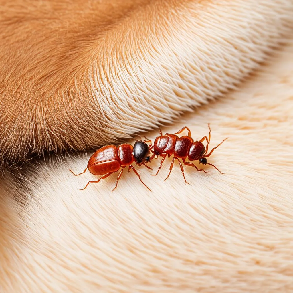 Bed bugs on dog fur.