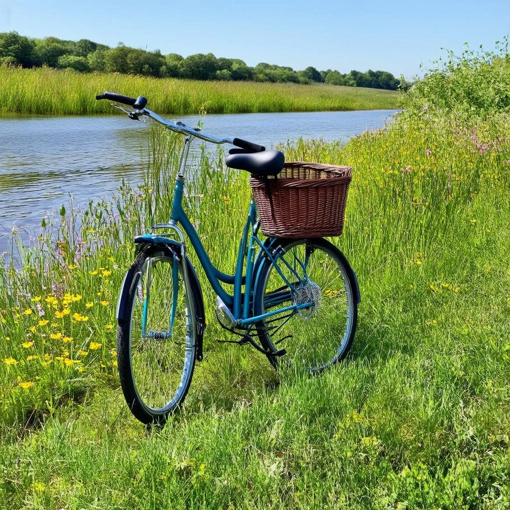 Bicycle parked by a river