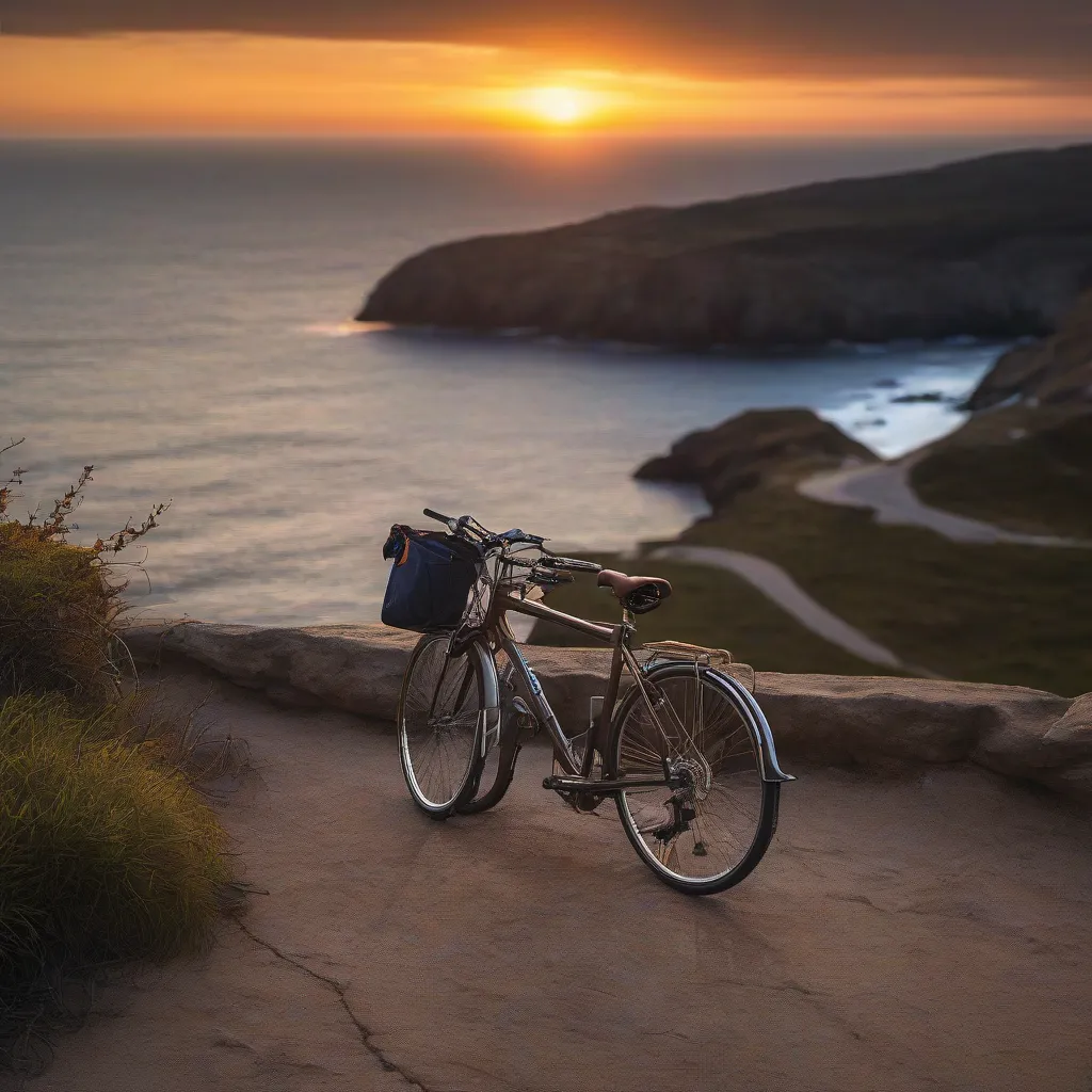 Bicycle Parked Overlooking Ocean