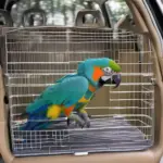 Bird Safely Secured in a Car Travel Carrier