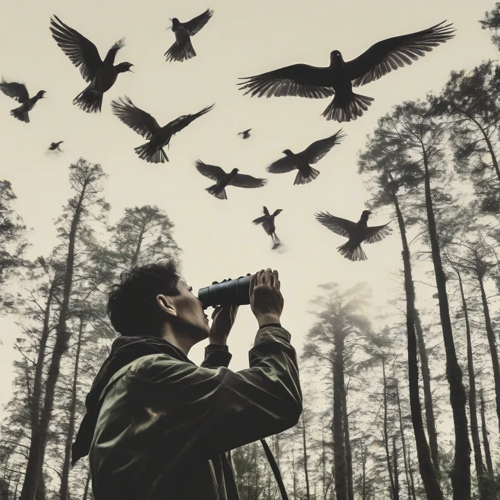 Birdwatcher with Binoculars